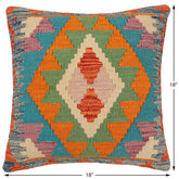 handmade Traditional Pillow Rust Blue Hand-Woven SQUARE 100% WOOL Hand woven turkish pillow2' x 2'